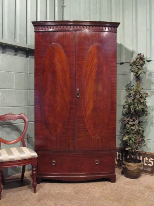 Antique Edwardian Mahogany Bow Front Double Wardrobe C1900 W7146/30.10