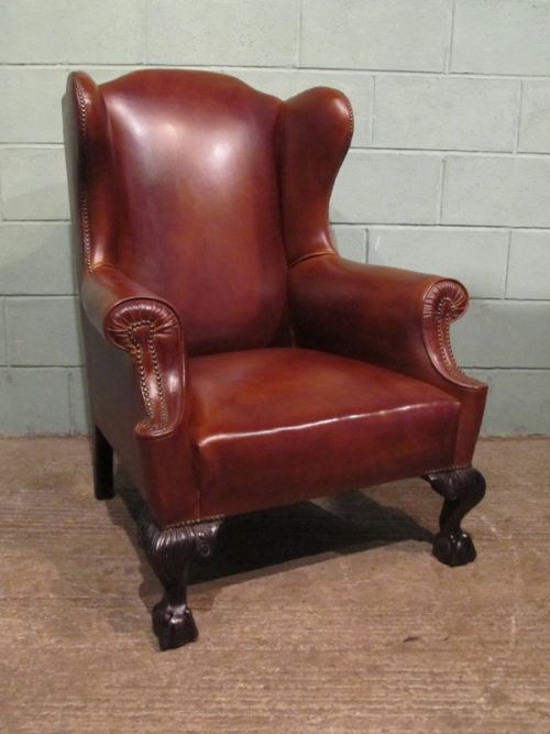 Antique Late Victorian Leather Wing Armchair C1890 Wd/30.10