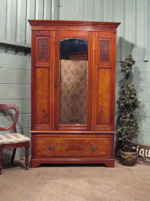 Antique Edwardian Burr Walnut Double Wardrobe C1900
