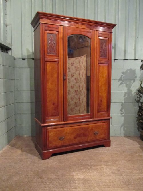 fig 1. ANTIQUE EDWARDIAN BURR WALNUT DOUBLE WARDROBE C1900