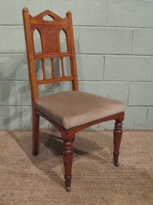 fig 1. ANTIQUE SET SIX VICTORIAN ARTS & CRAFTS GOLDEN OAK DINING CHAIRS C1890