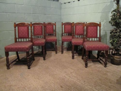 Antique Set Six Victorian Oak Dining Chairs C1880