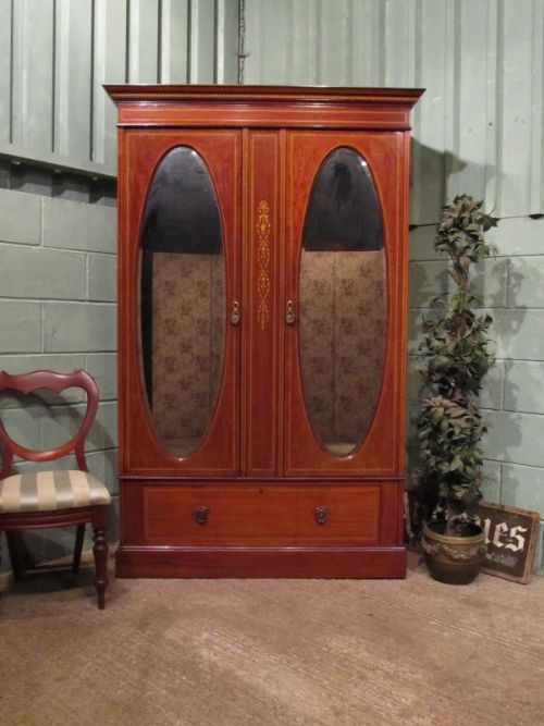 Antique Edwardian Inlaid Mahogany Double Wardrobe C1900 W7151/26.11
