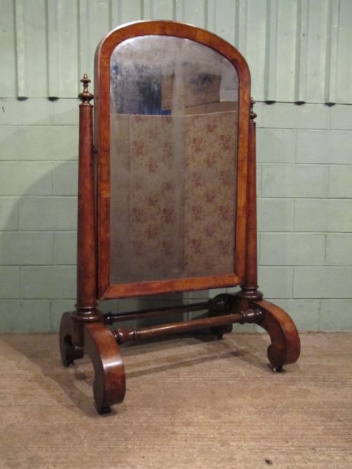 Antique Early Victorian Large Walnut Cheval Mirror C1840 W7208/3.12