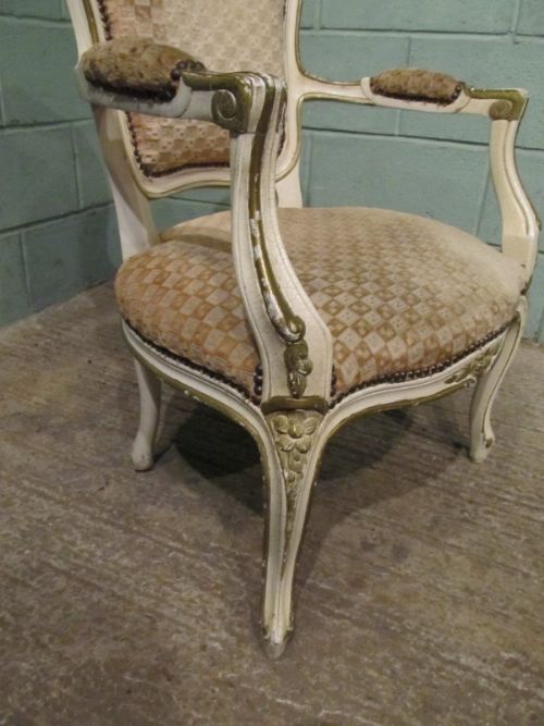 fig 2. SUPERB PAIR ANTIQUE FRENCH FAUTEUIL OPEN ARMCHAIRS IN ORIGINAL CRACKLE PAINT C1920