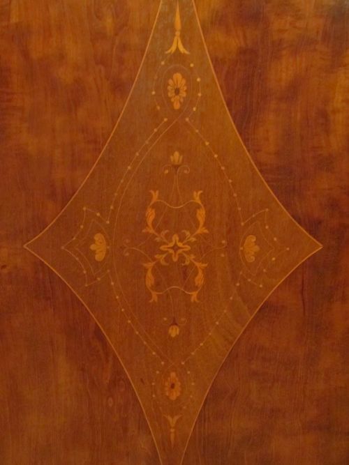 fig 2. ANTIQUE EDWARDIAN MAHOGANY INLAID BREAKFRONT TRIPLE WARDROBE C1900