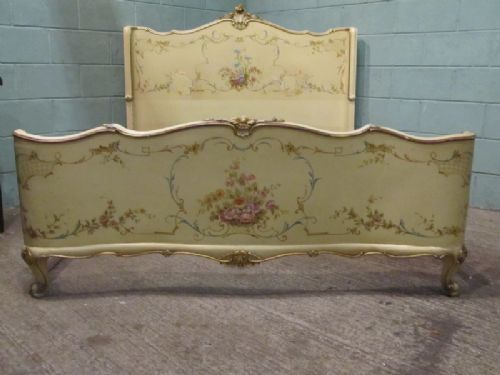 Antique 19th Century Italian Hand Painted 5' 6" King Size Bed C1880