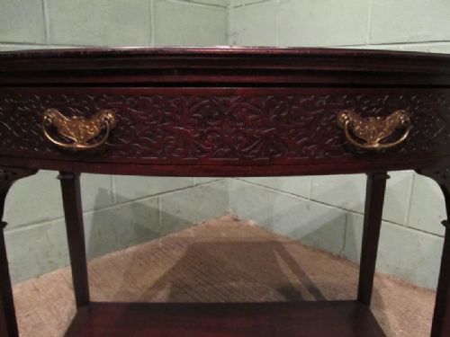 fig 2. ANTIQUE EDWARDIAN CHIPPENDALE STYLE MAHOGANY BOW FRONT SIDE TABLE C1900