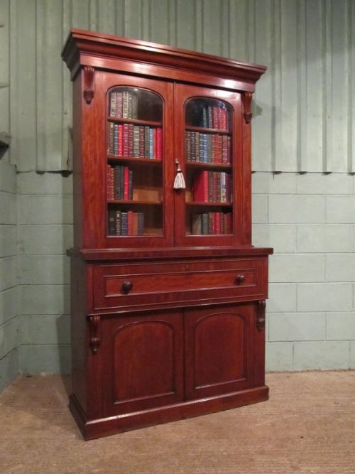 fig 1. ANTIQUE VICTORIAN MAHOGANY LIBRARY BOOKCASE SECRETAIRE C1880