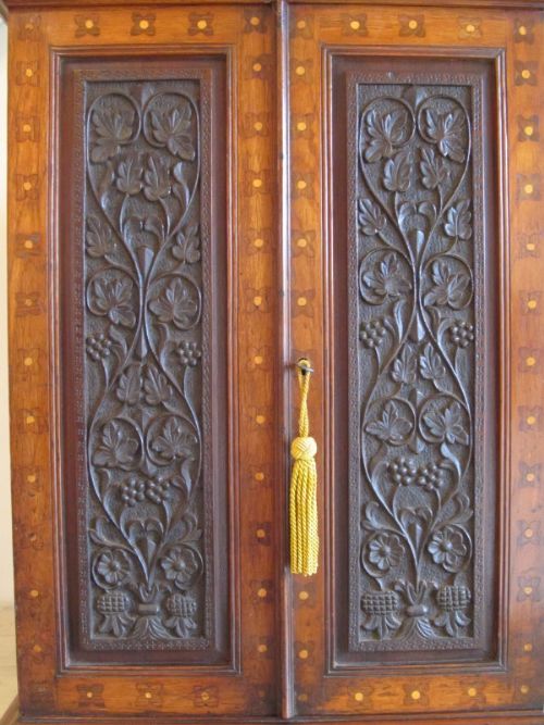 fig 1. ANTIQUE 19TH CENTURY WALNUT INLAID SPECIMEN COLLECTORS CABINET