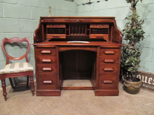 Antique Victorian Oak Roll Top Desk C1880