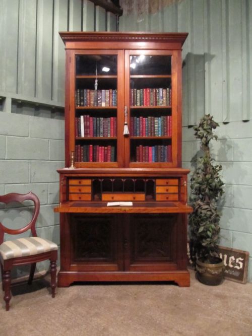 Antique Victorian Walnut Secretaire Bookcase C1890