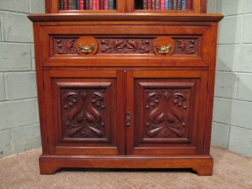 fig 2. ANTIQUE VICTORIAN WALNUT SECRETAIRE BOOKCASE C1890 