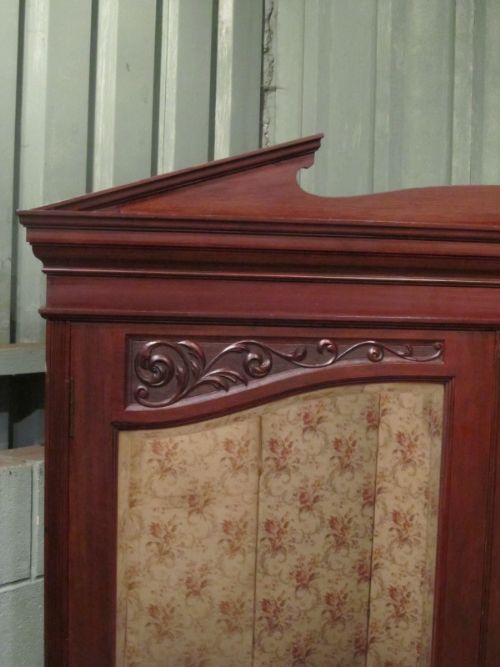fig 1. ANTIQUE ART NOUVEAU MIRROR FRONTED MAHOGANY DOUBLE WARDROBE ARMOIRE C1890