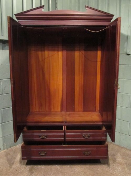 fig 2. ANTIQUE ART NOUVEAU MIRROR FRONTED MAHOGANY DOUBLE WARDROBE ARMOIRE C1890