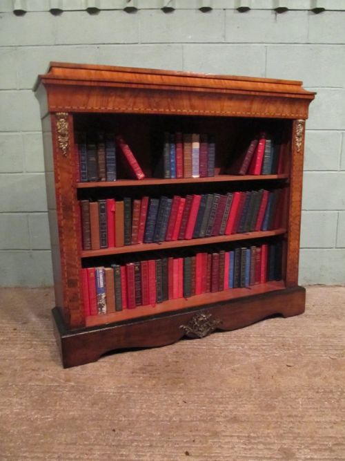 Antique 19th Century Inlaid Burr Walnut & Ormolu Mounted Open Bookcase C1870