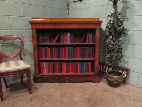 fig 1. ANTIQUE 19TH CENTURY INLAID BURR WALNUT & ORMOLU MOUNTED OPEN BOOKCASE C1870