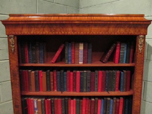 fig 2. ANTIQUE 19TH CENTURY INLAID BURR WALNUT & ORMOLU MOUNTED OPEN BOOKCASE C1870