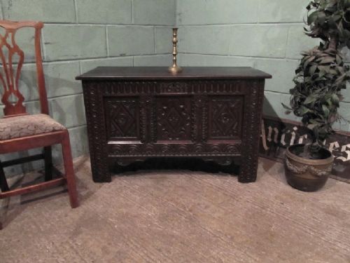 fig 1. ANTIQUE 17TH CENTURY CARVED OAK COFFER BOX CHARLES 11 C1681