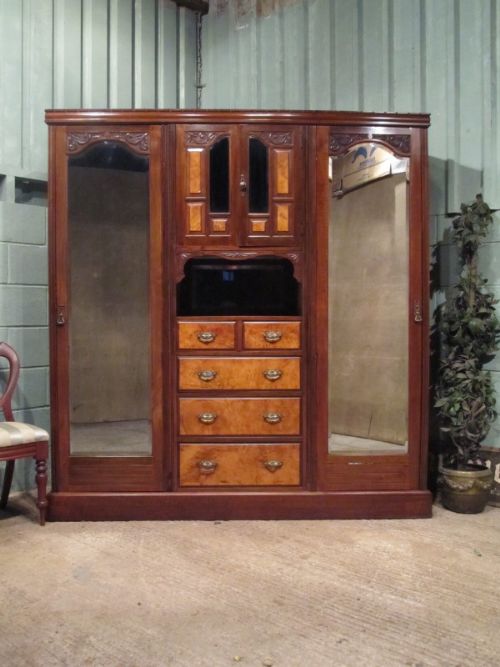 Antique Victorian Walnut Triple Wardrobe Compactum C1890