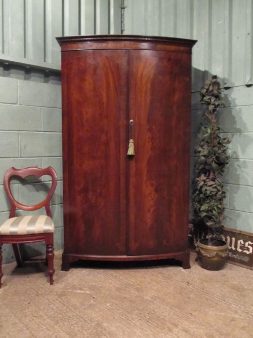 Antique Edwardian Mahogany Bow Front Double Wardrobe C1900
