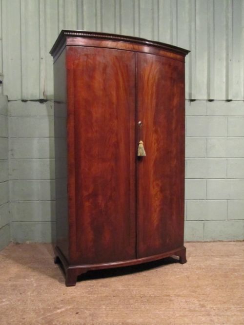 fig 1. ANTIQUE EDWARDIAN MAHOGANY BOW FRONT DOUBLE WARDROBE C1900