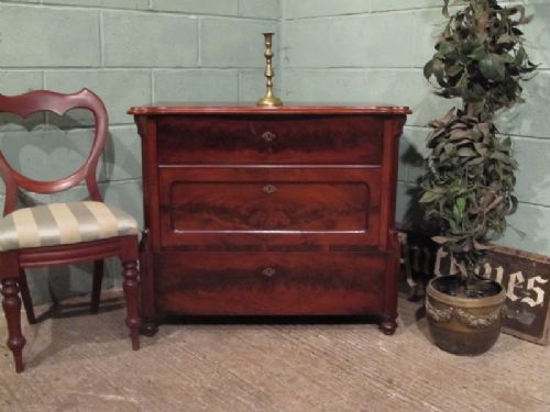 Antique 19th Century Continental Flamed Mahogany Chest of Drawers C1880