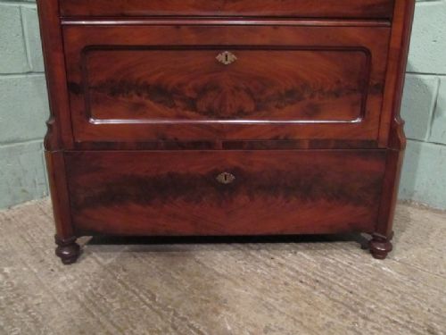 fig 1. ANTIQUE 19TH CENTURY CONTINENTAL FLAMED MAHOGANY CHEST OF DRAWERS C1880