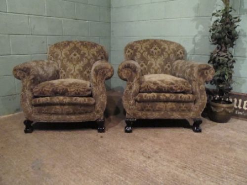fig 1. ANTIQUE PAIR VICTORIAN SCROLL ARMCHAIRS C1880