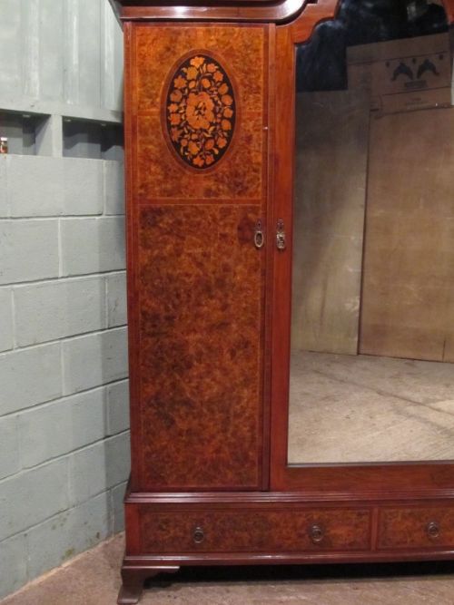 fig 2. ANTIQUE EDWARDIAN BURR WALNUT INLAID TRIPLE WARDROBE C1880