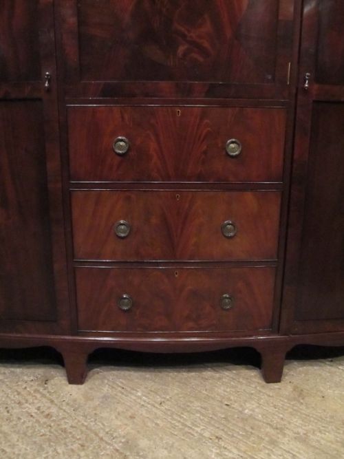 fig 1. ANTIQUE WARING & GILLOW FLAMED MAHOGANY BOW FRONT TRIPLE WARDROBE COMPACTUM C1900