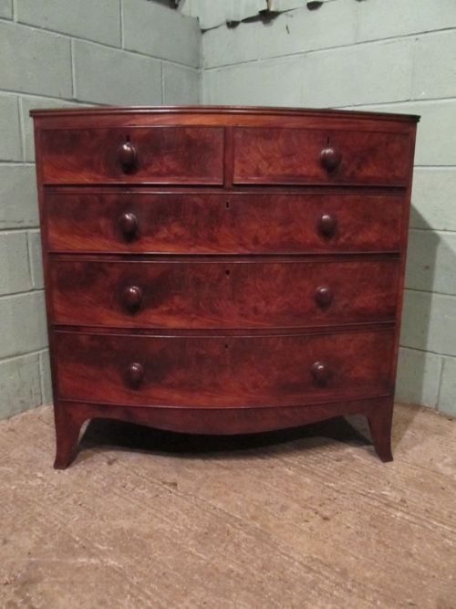 fig 1. ANTIQUE REGENCY FLAMED MAHOGANY BOW FRONT CHEST OF DRAWERS C1820