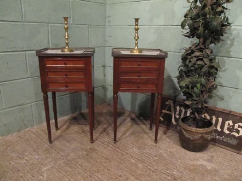Antique Pair French Mahogany & Marble Bedside Chests C1920 Wj8/5.2