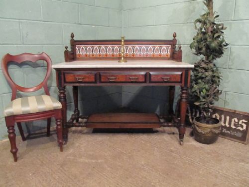 Antique 19th Century Oak & Ebony Marble Washstand C1890