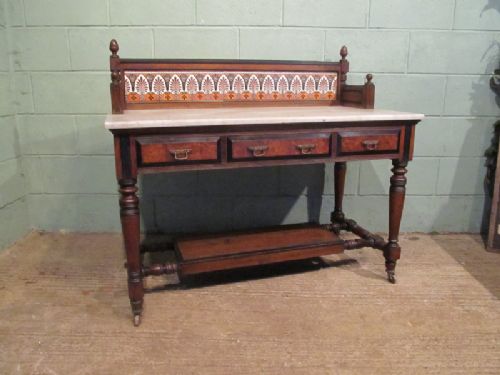 fig 1. ANTIQUE 19TH CENTURY OAK & EBONY MARBLE WASHSTAND C1890