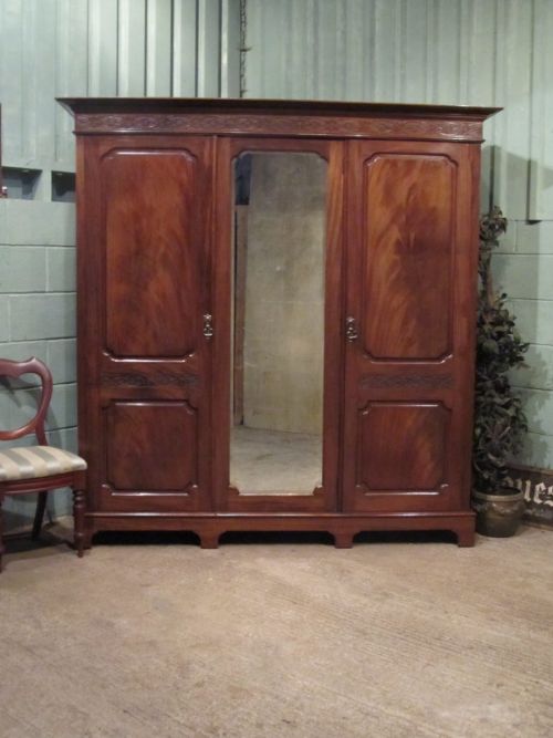 Antique Edwardian Mahogany Chippendale Triple Wardrobe C1900
