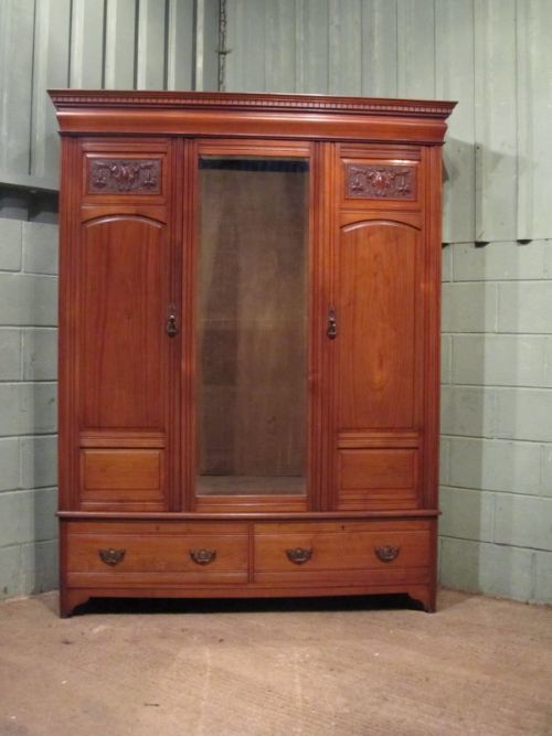 fig 1. ANTIQUE LATE VICTORIAN SMALL WALNUT TRIPLE WARDROBE C1890