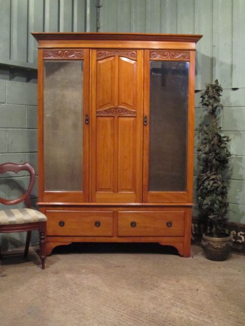 Antique Art Nouveau Satinwood Small Triple Wardrobe C1890