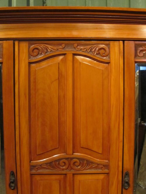 fig 2. ANTIQUE ART NOUVEAU SATINWOOD SMALL TRIPLE WARDROBE C1890