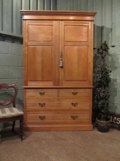 Antique Late Victorian Ash Linen / Clothes Press C1890