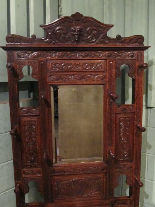 fig 2. ANTIQUE VICTORIAN CARVED GOTHIC OAK GREEN MAN HALLSTAND C1880