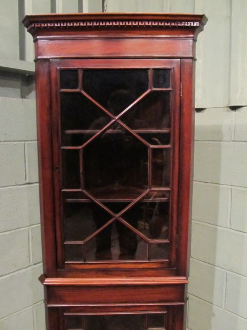 fig 2. ANTIQUE EDWARDIAN MAHOGANY TALL NARROW ASTRAGAL GLAZED CORNER CABINET C1900