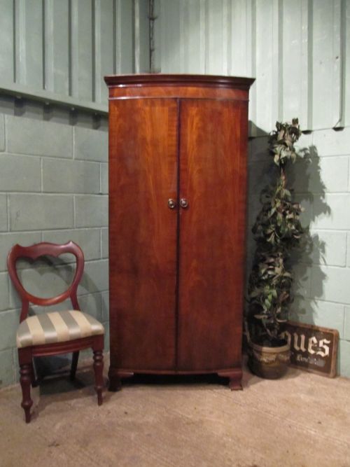 Antique Edwardian Narrow Mahogany Bow Fronted Wardrobe C1900