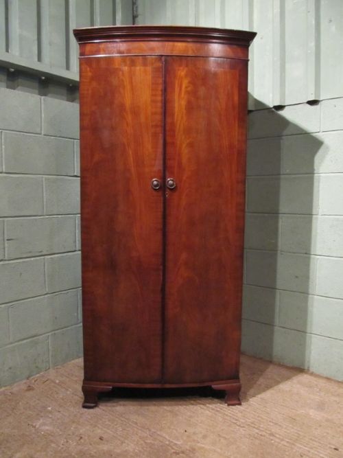 fig 1. Antique Edwardian Narrow Mahogany Bow Fronted Wardrobe c1900