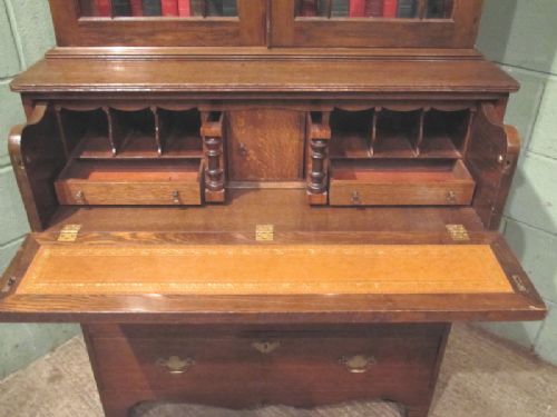 fig 2. ANTIQUE GEORGIAN REGENCY OAK SECRETAIRE BOOKCASE C1800