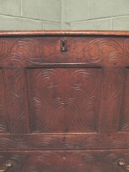 fig 1. ANTIQUE 18TH CENTURY JOINED OAK MULE CHEST COFFER C1780