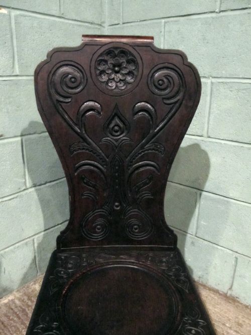 fig 1. ANTIQUE PAIR 19TH CENTURY CARVED OAK HALL CHAIRS