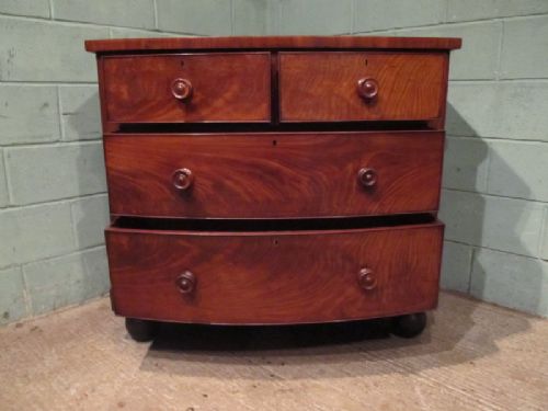 fig 2. ANTIQUE EARLY VICTORIAN MAHOGANY BOW FRONT CHEST OF DRAWERS C1850