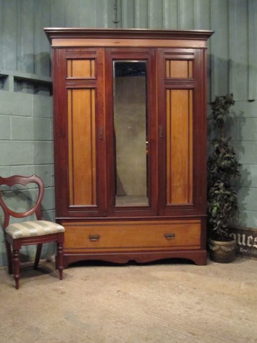 Antique Edwardian Walnut and Ash Double Wardrobe C1900