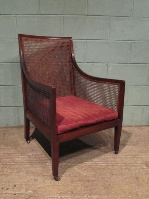 Antique Edwardian Mahogany Bergere Armchair C1900